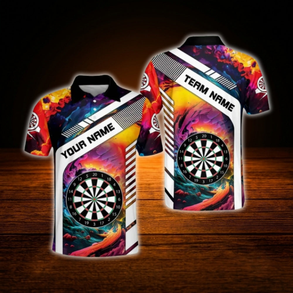 Custom Colorful Wave Dartboard Men's Dart Polo Shirt, Custom Team Darts Shirt