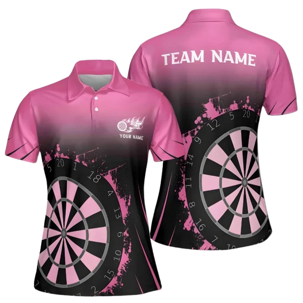 Custom Team Black And Pink Darts Polo Shirts For Women, Custom Ladies Darts Shirts DE0059