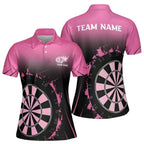 Custom Team Black And Pink Darts Polo Shirts For Women, Custom Ladies Darts Shirts DE0059