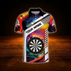 Custom Colorful Wave Dartboard Men's Dart Polo Shirt, Custom Team Darts Shirt