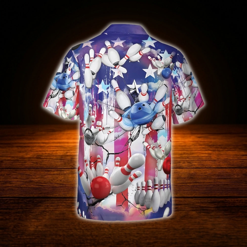 American Flag Bowling Hawaiian Shirt For Men Women, Patriotic 4th Of July Bowling Shirt
