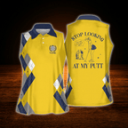 Stop Looking At My Putt Custom Argyle Sleeveless Golf Shirt For Ladies, Custom Funny Golf Shirts For Women