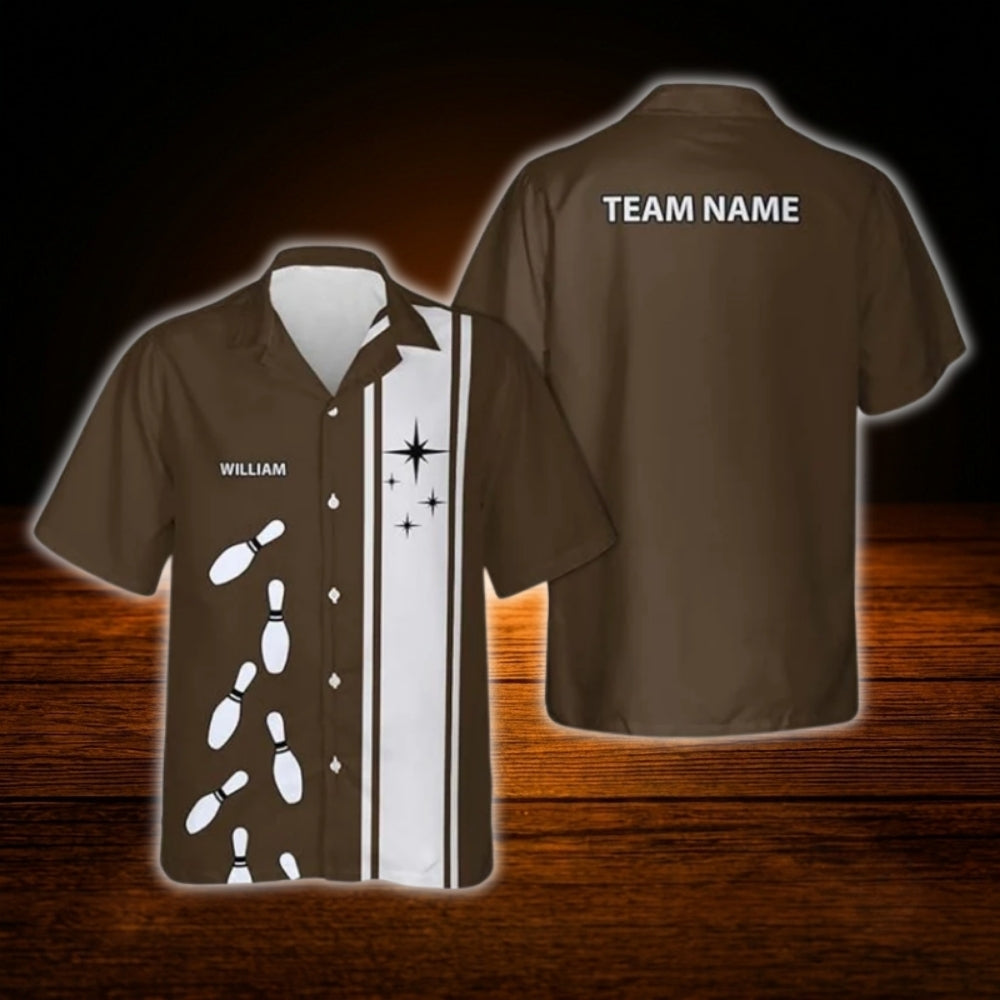 Custom Vintage Brown Bowling Hawaiian Shirt, Custom Bowling Team Shirt Vintage