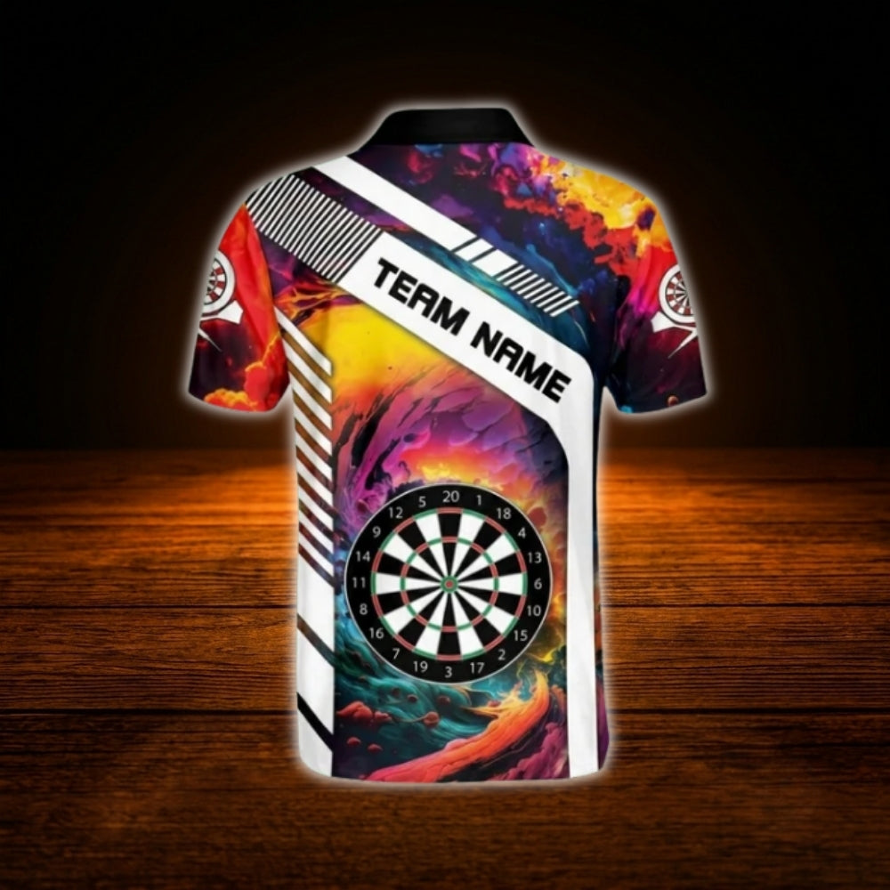 Custom Colorful Wave Dartboard Men's Dart Polo Shirt, Custom Team Darts Shirt