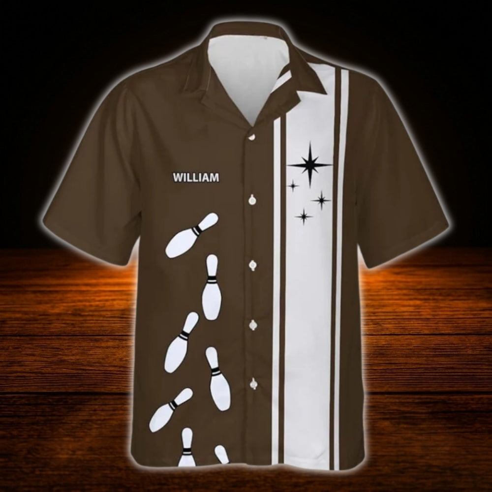 Custom Vintage Brown Bowling Hawaiian Shirt, Custom Bowling Team Shirt Vintage