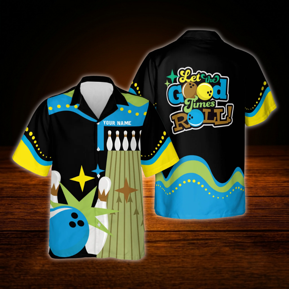 Custom Let The Good Times Roll Bowling Hawaiian Shirt, Custom Funny Bowling Shirt Pink Black