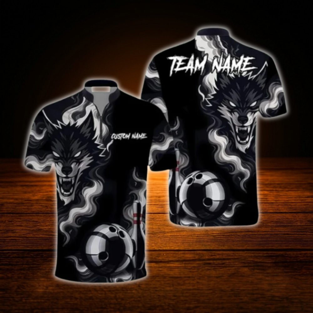 Custom Wolf Black Bowling Jersey For Men, Custom Wolf Team Bowling Shirt