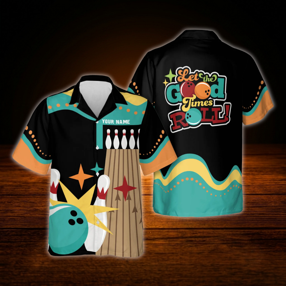 Custom Let The Good Times Roll Bowling Hawaiian Shirt, Custom Funny Bowling Shirt Pink Black