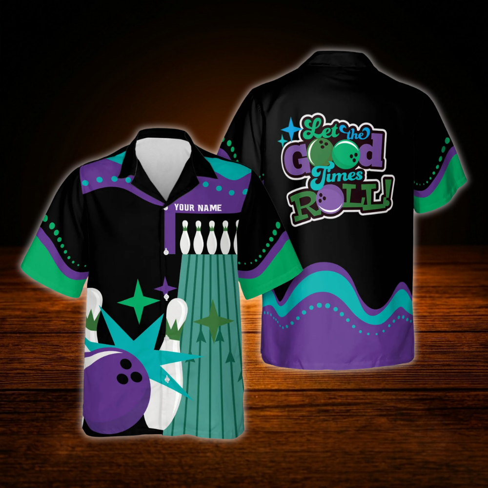 Custom Let The Good Times Roll Bowling Hawaiian Shirt, Custom Funny Bowling Shirt Pink Black