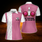 Get Your Mind Out Of The Gutter Custom Womens Pink White Bowling Polo Shirt For Men, Custom Funny Bowling Shirt For Ladies