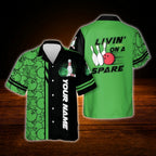 Livin On A Spare Custom Green Black Bowling Hawaiian Shirt, Custom Funny Bowling Shirt
