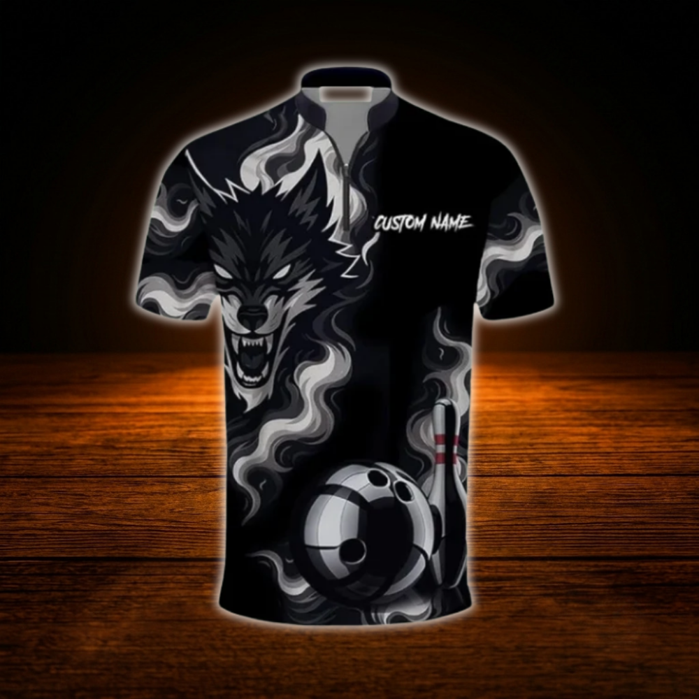Custom Wolf Black Bowling Jersey For Men, Custom Wolf Team Bowling Shirt