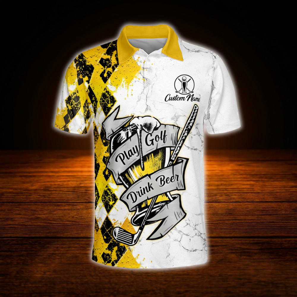 Custom Weekend Forecast Golfing With A Chance Of Drinking Men's Golf Polo Shirt, Custom Funny Beer Golf Shirt