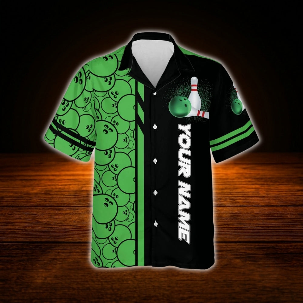 Livin On A Spare Custom Green Black Bowling Hawaiian Shirt, Custom Funny Bowling Shirt