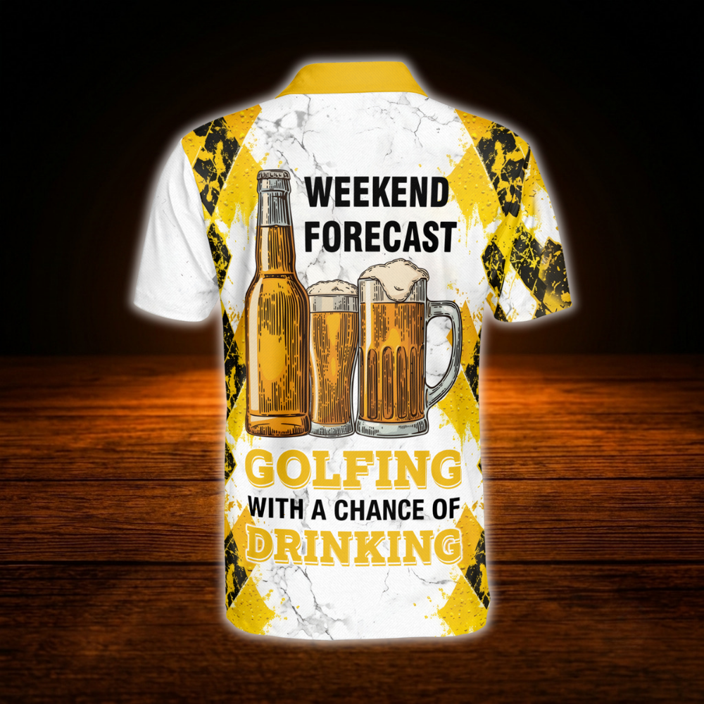 Custom Weekend Forecast Golfing With A Chance Of Drinking Men's Golf Polo Shirt, Custom Funny Beer Golf Shirt