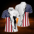Custom American Flag Golf Polo Shirts For Women, Custom Patriotic Golf Shirts For Ladies