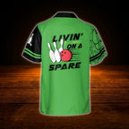 Livin On A Spare Custom Green Black Bowling Hawaiian Shirt, Custom Funny Bowling Shirt