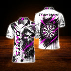 Custom Skeleton Black And White Darts Polo Shirt Men, Custom Skull Dart Shirt For Team