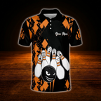 Funny Pins And Ball Custom Argyle Bowling Men Polo Shirt, Custom Funny Bowling Shirt Team