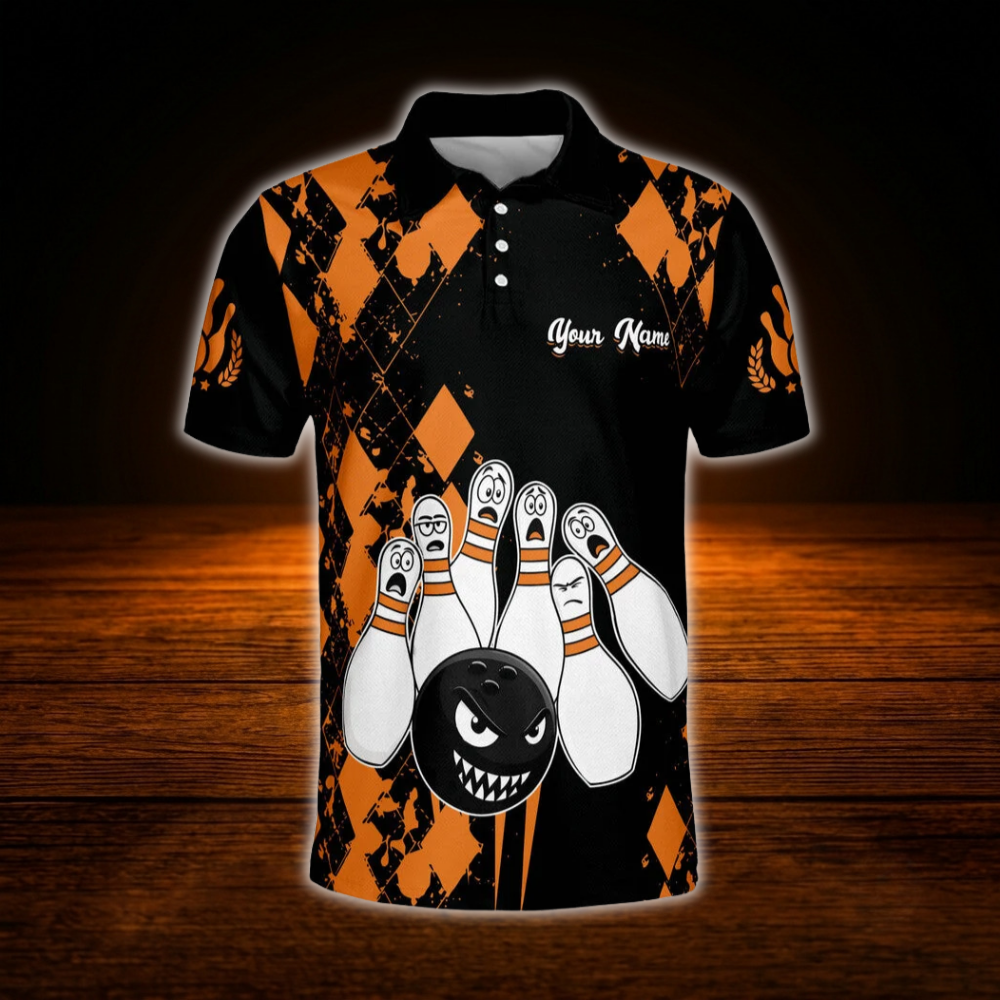 Funny Pins And Ball Custom Argyle Bowling Men Polo Shirt, Custom Funny Bowling Shirt Team