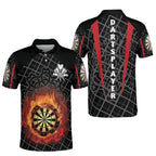 Custom Flame Mens Black And Red Darts Polo Shirt, Custom Dart Shirts DZ0017