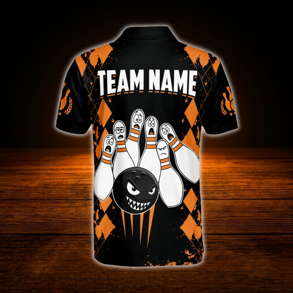 Funny Pins And Ball Custom Argyle Bowling Men Polo Shirt, Custom Funny Bowling Shirt Team