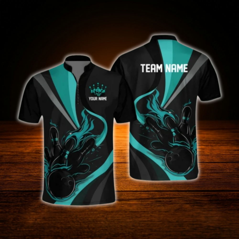 Custom Flame Red Black Bowling Men Jersey, Custom Flame Bowling Team Shirt