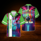 Custom Neon Retro Bowling Hawaiian Shirt, Custom Retro Bowling Team Shirt Pink