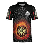 Custom Flame Mens Black And Red Darts Polo Shirt, Custom Dart Shirts DZ0017