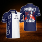 Sometimes I Can Almost Hear The Ten Pins Laughing Custom Men White Navy Bowling Polo Shirt, Custom Funny Bowling Shirt For Team