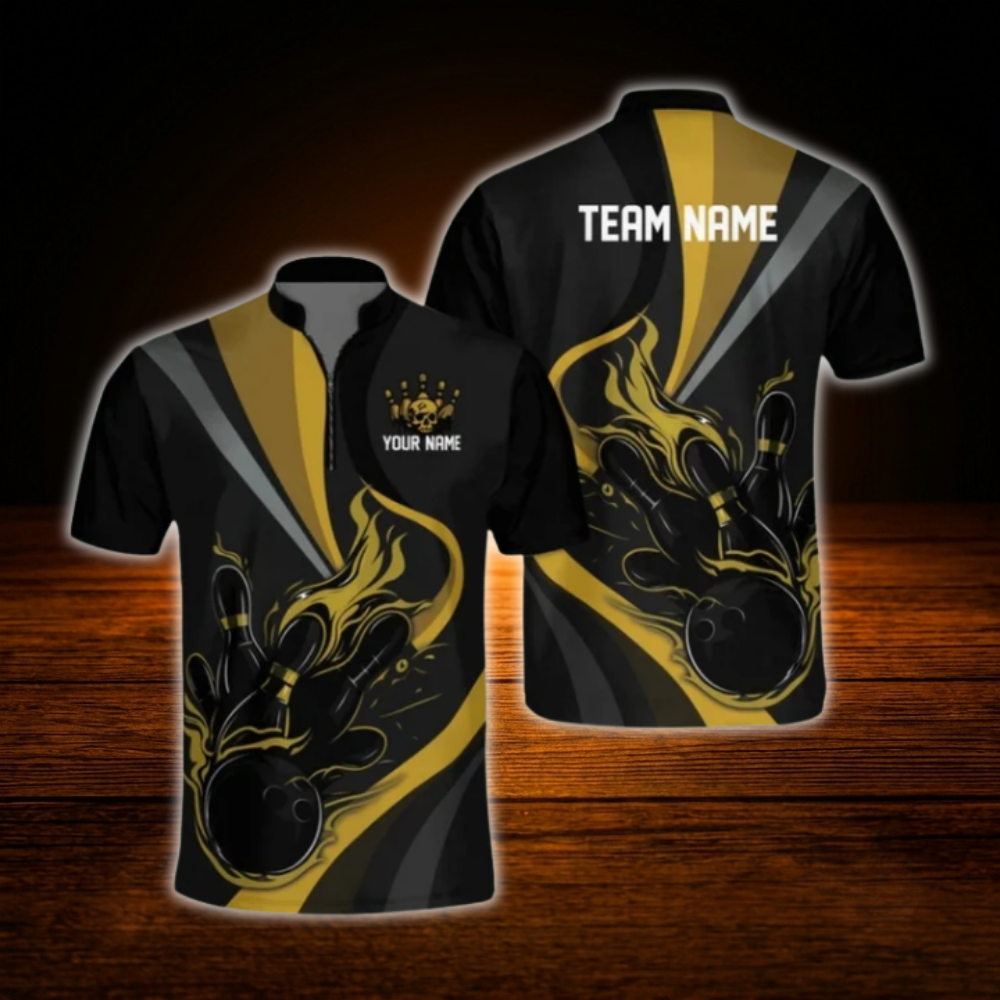 Custom Flame Red Black Bowling Men Jersey, Custom Flame Bowling Team Shirt