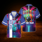 Custom Neon Retro Bowling Hawaiian Shirt, Custom Retro Bowling Team Shirt Pink
