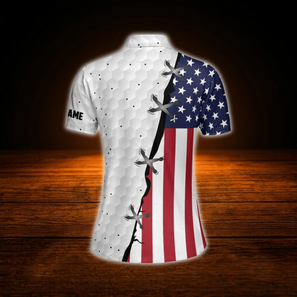 Custom American Flag Golf Polo Shirts For Women, Custom Patriotic Golf Shirts For Ladies