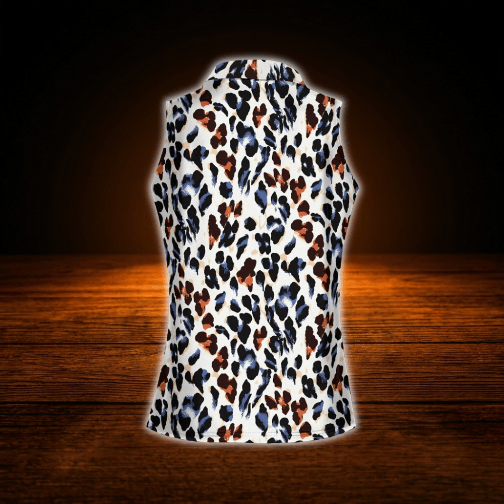 Leopard Women Sleeveless Golf Shirts, Leopard Golf Shirt For Women