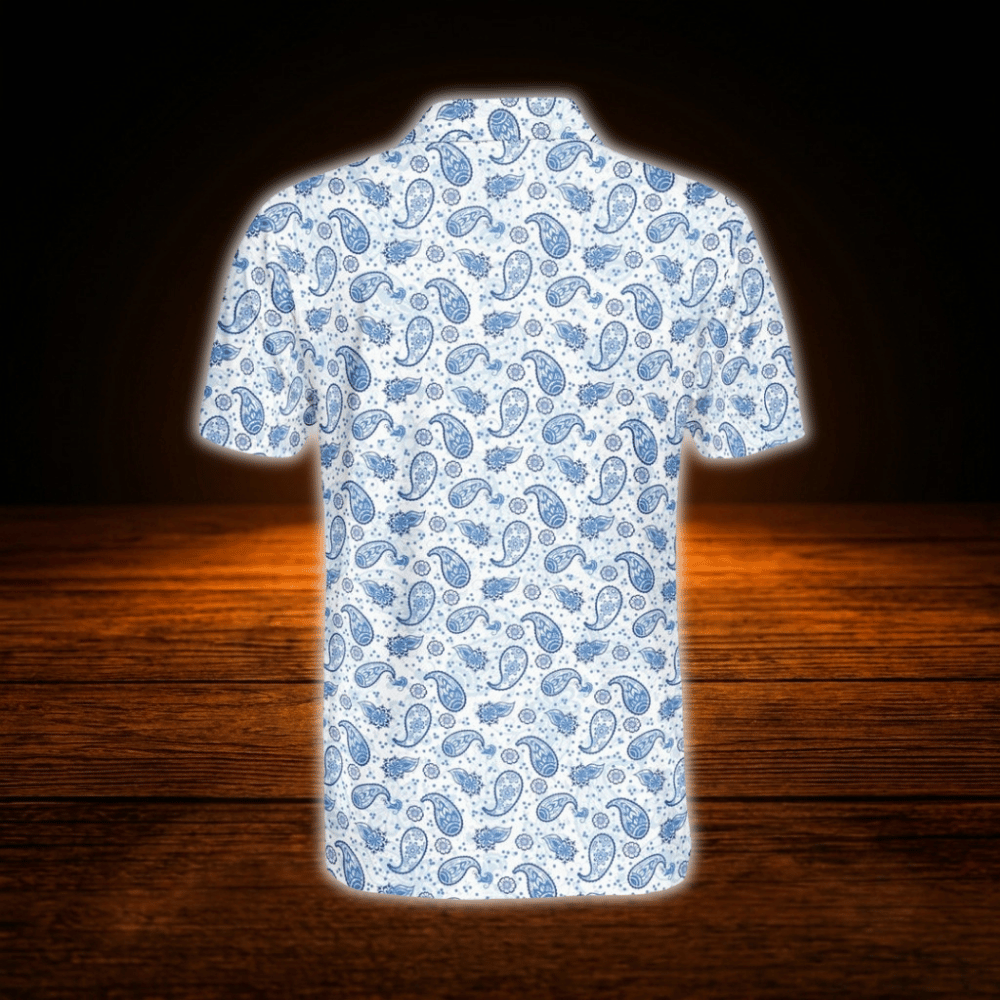 Blue Paisley Golf Polo Shirt For Men, Paisley Golf Shirt