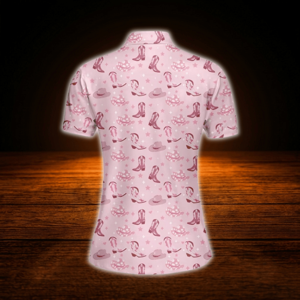 Pink Cowgirl Women's Golf Polo Shirt, Western Golf Shirts For Ladies