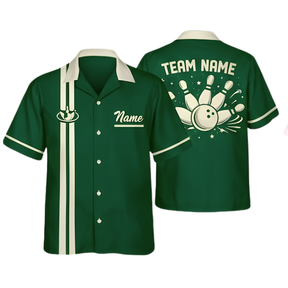 Custom Vintage Mens Black Hawaiian Bowling Shirt, Custom Vintage Bowling Team Shirts BZ0380