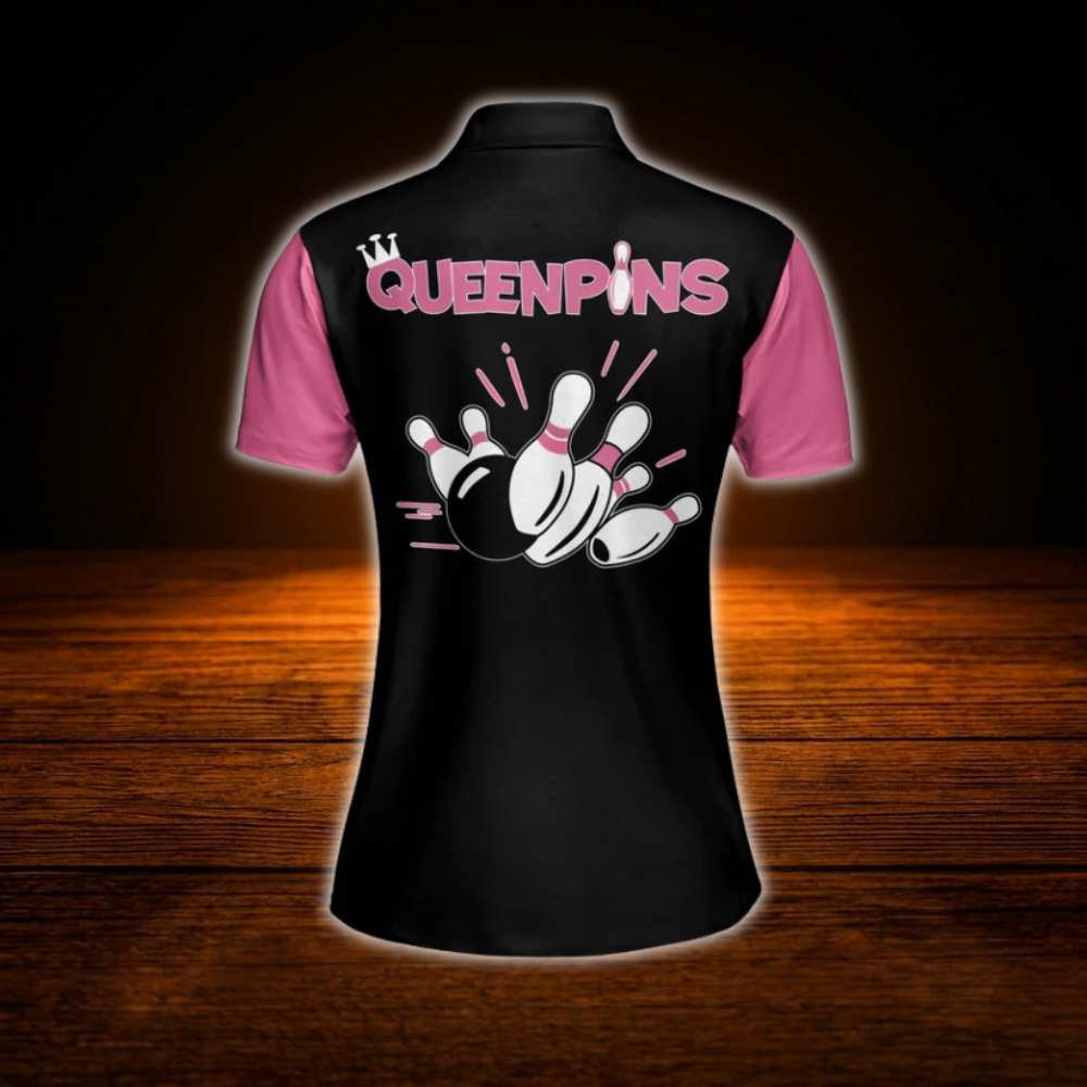 Custom Queen Pins Polo Bowling Shirts Women, Custom Funny Women Bowling Shirts