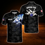 Custom Black Camo Bowling Polo Shirts For Men, Custom Camo Bowling Team Shirts