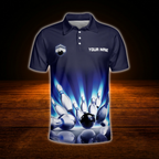Custom Team Blue Bowling Polo Shirts Mens, Custom Bowling Team Shirt