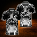 Custom Flame Black Polo Bowling Shirt For Men, Custom Flame Bowling Team Shirts