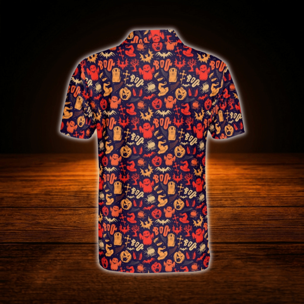 Pumpkin Spooky Ghost Halloween Golf Polo Shirts For Men, Halloween Golf Shirts