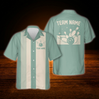 Custom Blue Beige Vintage Bowling Hawaiian Shirt, Custom Vintage Bowling Shirt For Team