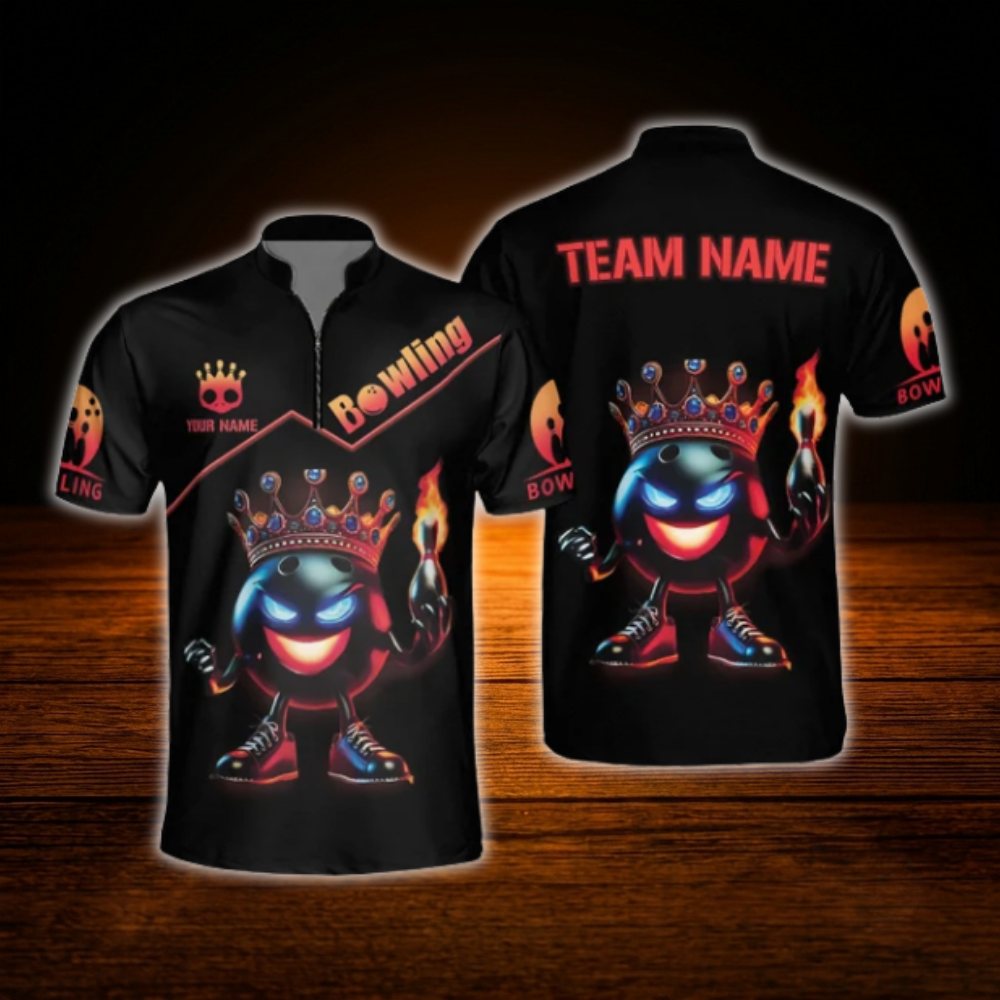 Custom Flame King Ball Bowling Men Jersey, Custom Flame Bowling Shirt Team