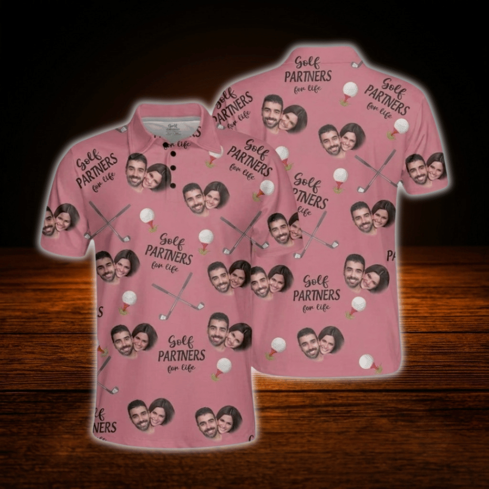 Golf Partners For Life Custom Face Matching Golf Polo Shirt For Men And Women, Custom Photo Couples Golf Shirts