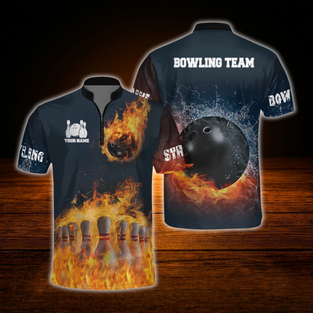 Custom Fire Bowling Men Jersey Orange Navy, Custom Flame Team Bowling Shirt