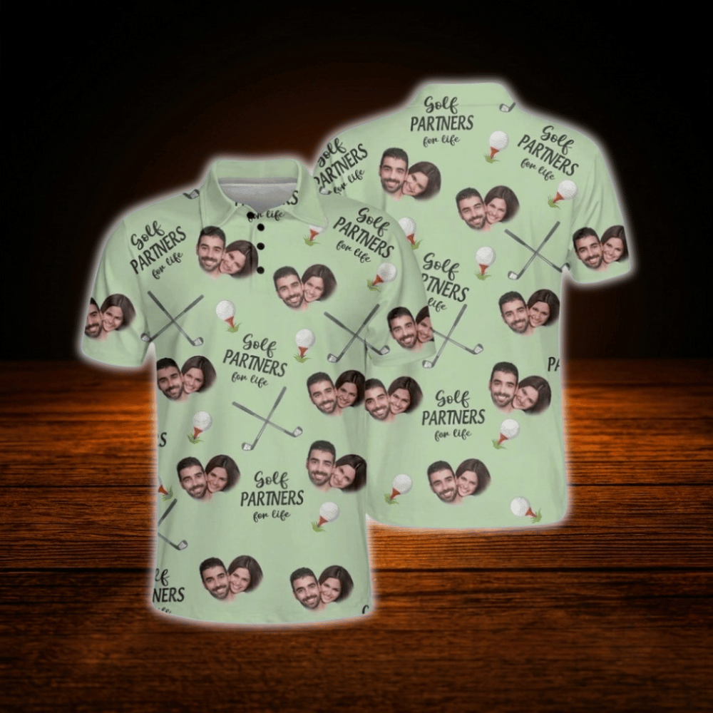 Golf Partners For Life Custom Face Matching Golf Polo Shirt For Men And Women, Custom Photo Couples Golf Shirts