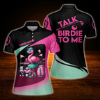 Talk Birdie To Me Custom Flamingo Women's Golf Polo Shirt, Custom Funny Flamingo Golf Shirt Ladies