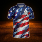 Custom American Flag Strike Bowling Polo Shirts For Men, Custom Patriotic Bowling Team Shirts
