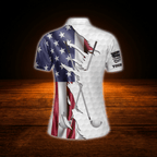Personalized American Flag Ladies Golf Polo Shirts, Custom Patriotic Golf Shirts For Ladies